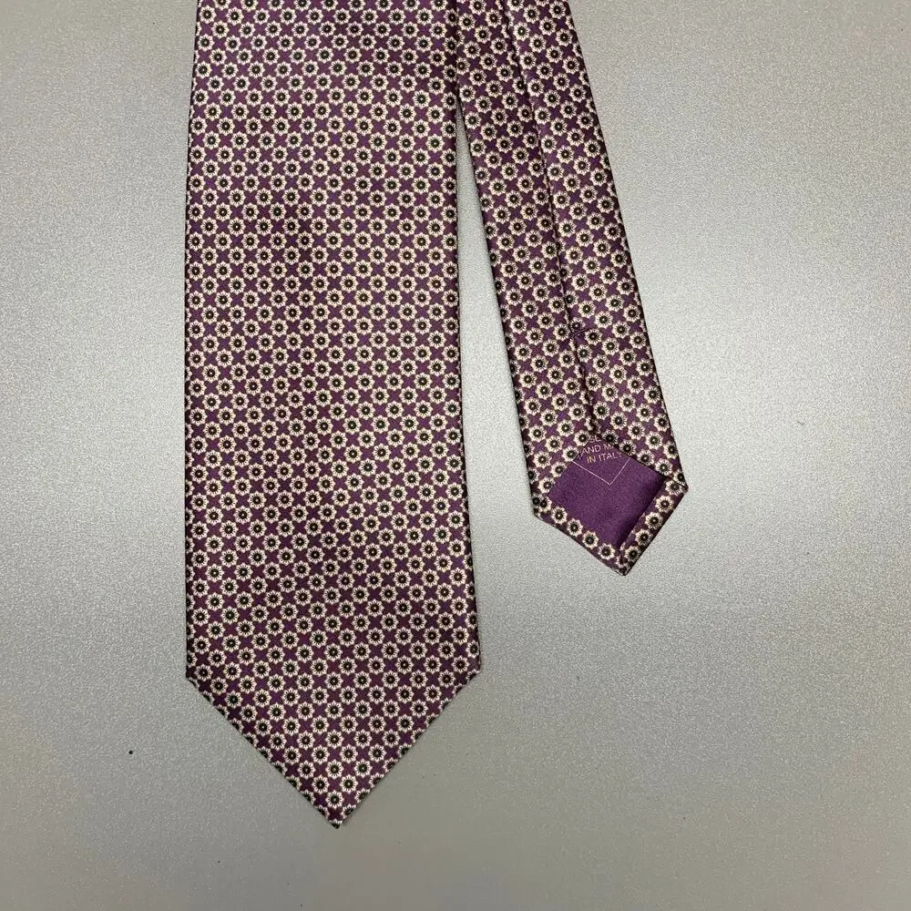 BRIONI Purple Tan Floral Silk Tie